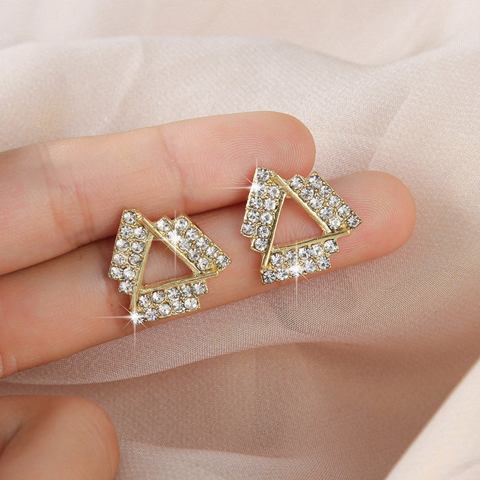 Wholesale Silver Needle Simple and Versatile Jewelry with Diamond Geometry, High Grade Feeling Earrings
