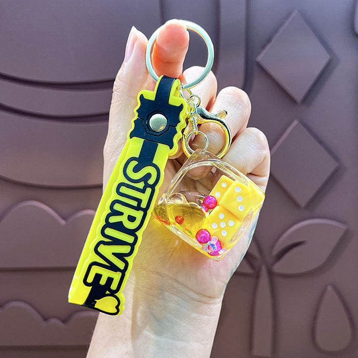 Wholesale New Oil filled Cube Dice Keychain Creative Small Toy Bag Car Hanging Decoration Pendant