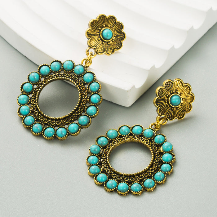 Wholesale Retro Bohemian ethnic style elegant silver needle earrings
