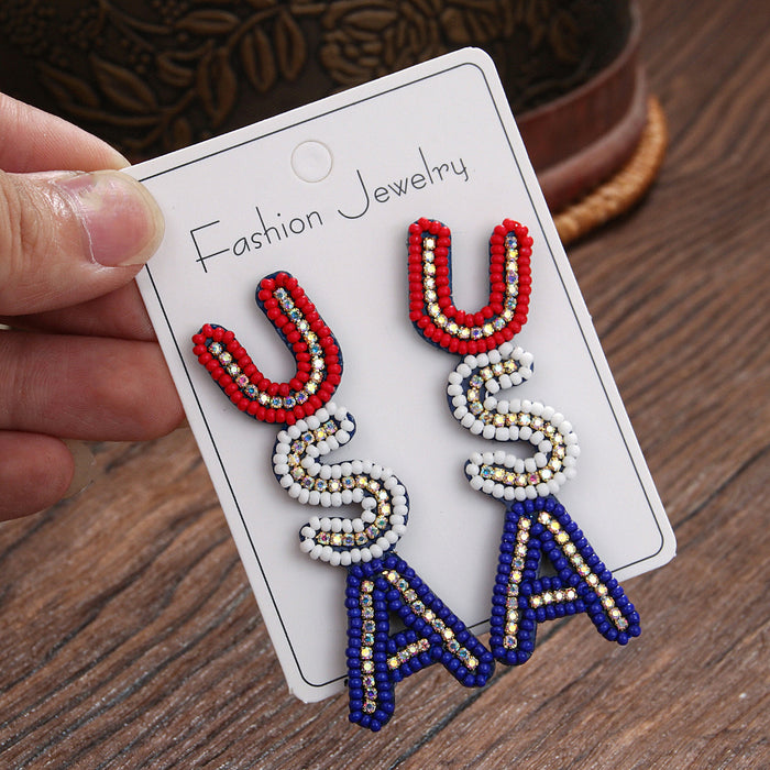 Wholesale New handmade creative earrings with five pointed stars, rainbow letters, national flag, personalized earrings