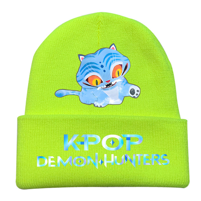 Wholesale Kpop Knitted hat fashion curled brim beanie printed