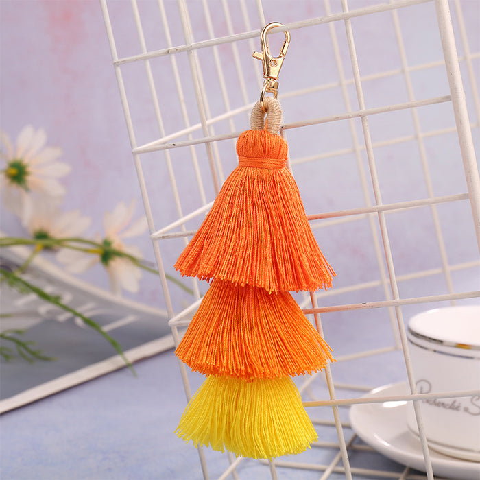 Wholesale handmade three-layer color tassel pendant National style bag accessories pendant Tassel Keychain pendant