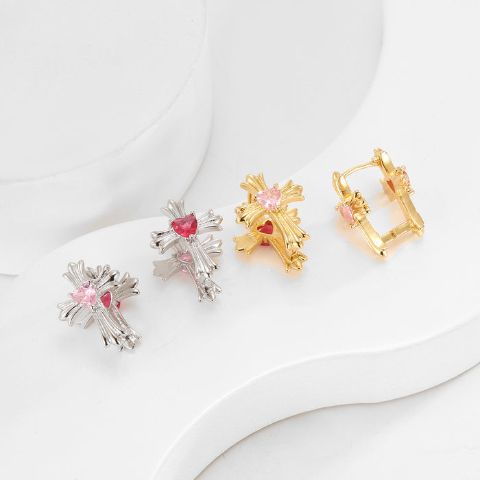 Wholesale New minimalist and niche double-sided cross ear buckle with a high-end feel and versatile temperament. Earrings and accessories wholesale