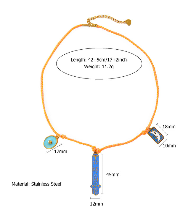 Wholesale Handmade New Original Design Colorful Cotton Rope Necklace with Stainless Steel Drip Oil Pendant Butterfly Fashion Pendant