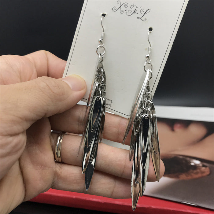 Wholesale Slender Willow Leaf Metal Electroplated Long Earrings JDC-ES-FaX003