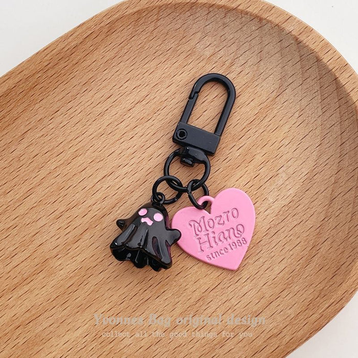 Wholesale cute little ghost love pendant pink black round buckle pendant keychain
