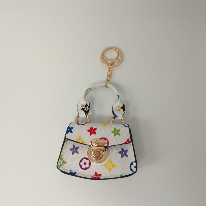 Wholesale Trendy Coin Purse Keychain PU Leather Khaki Fan Print Bag Charm