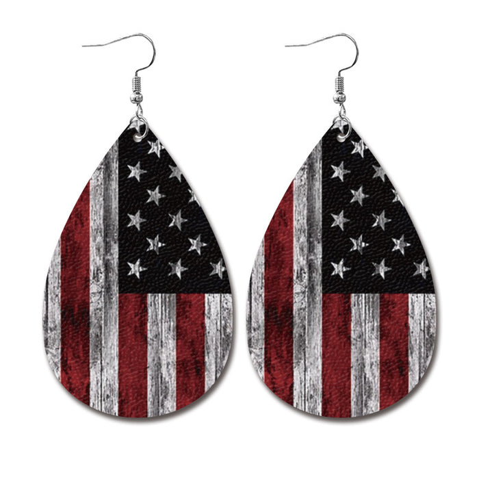Wholesale Independence Day leather earrings Classic water drop American flag distressed earrings holiday tie-dyed patriotic earrings
