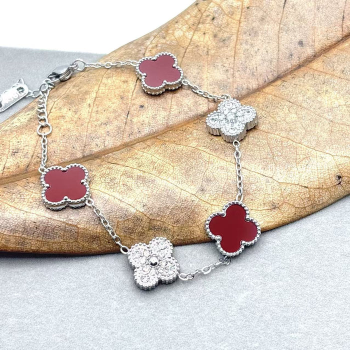 Wholesale Bracelet Lucky Flower Bracelet Steel Diamond Set Stainless Steel Five Flower Bracelet