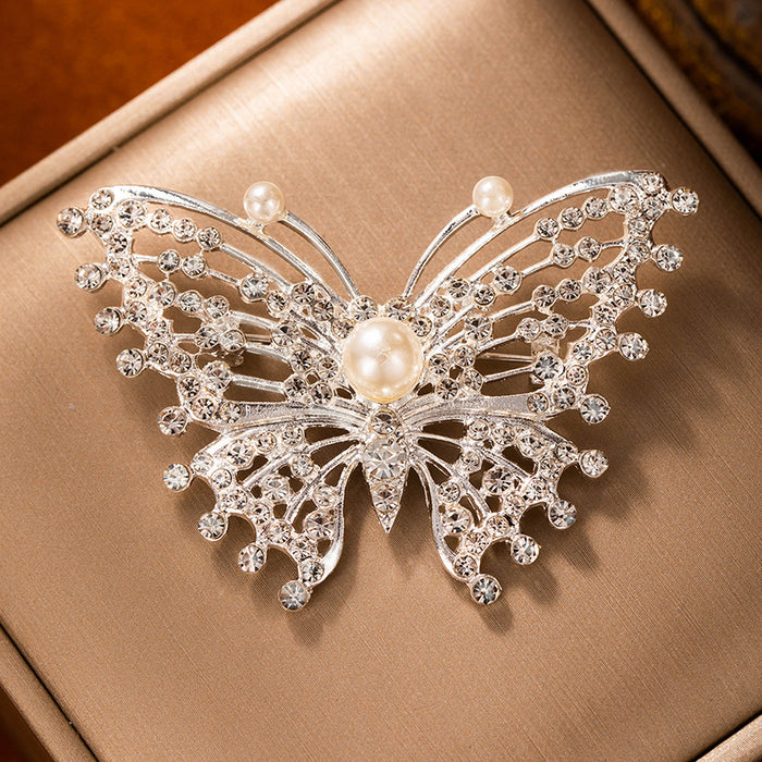 Wholesale Butterfly Diamond Pearl Brooch Collar Elegant Corsage  Heavy Industry Pin