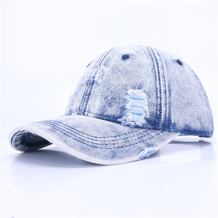 Wholesale Hat washed and worn, white solid color light plate denim baseball cap, outdoor sports men's sun hat, duckbill cap