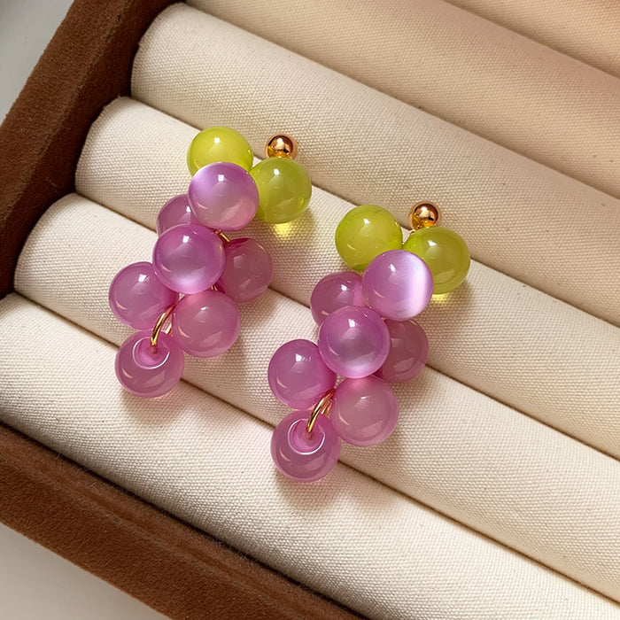 Wholesale Grape Cluster Earrings Purple Real Gold Plated Brass Boutique Resale