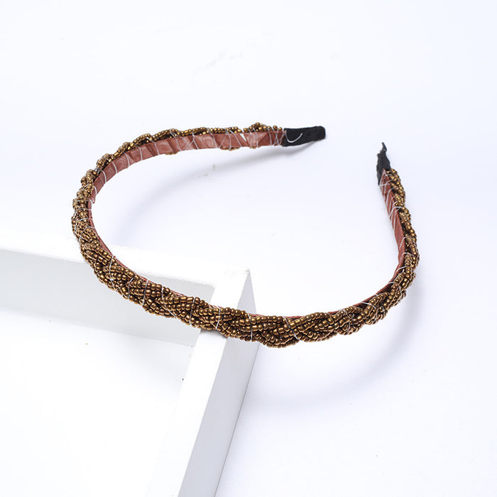 Wholesale Beaded twisted braid headband with millet beads crystal hairpin handmade beaded crystal hair accessories