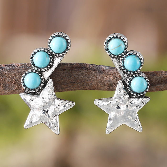 Wholesale Retro Star Lightning Turquoise Earrings