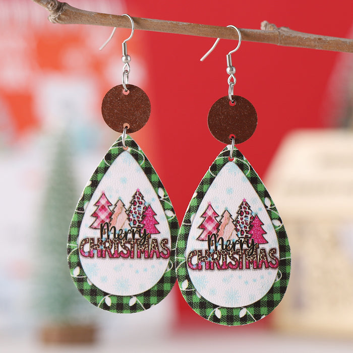 Wholesale Christmas Leopard Plaid Tree  Leather Wood  Earrings