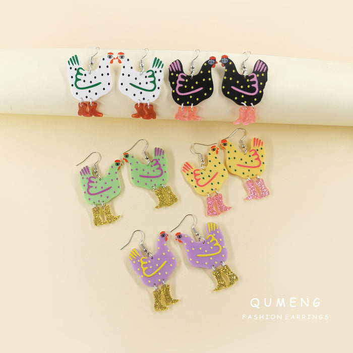 Wholesale Polka Dot Cartoon Chicken High Heels Acrylic Printed Earrings JDC-ES-QingM006