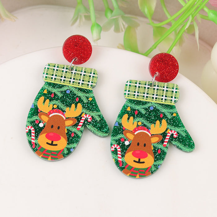 Wholesale Cartoon Christmas Series Elk Gloves Acrylic Earrings Exaggerated Design Earrings