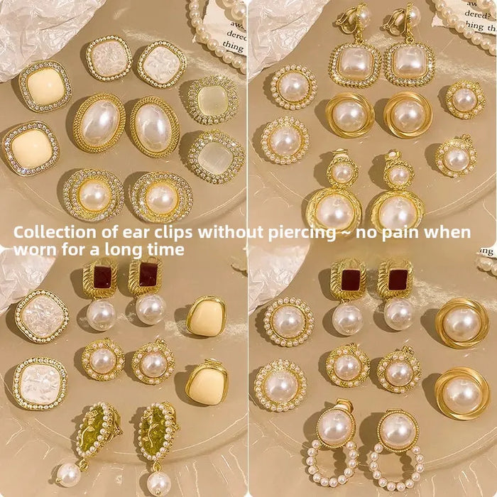 Wholesale Premium, light luxury pearl ear clip, retro temperament, fashionable and ear hole free ear clip