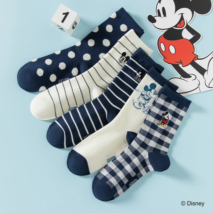 Wholesale Autumn and Winter Socks 5-Pair Academy Style Embroidered Mid Socks Cotton Socks