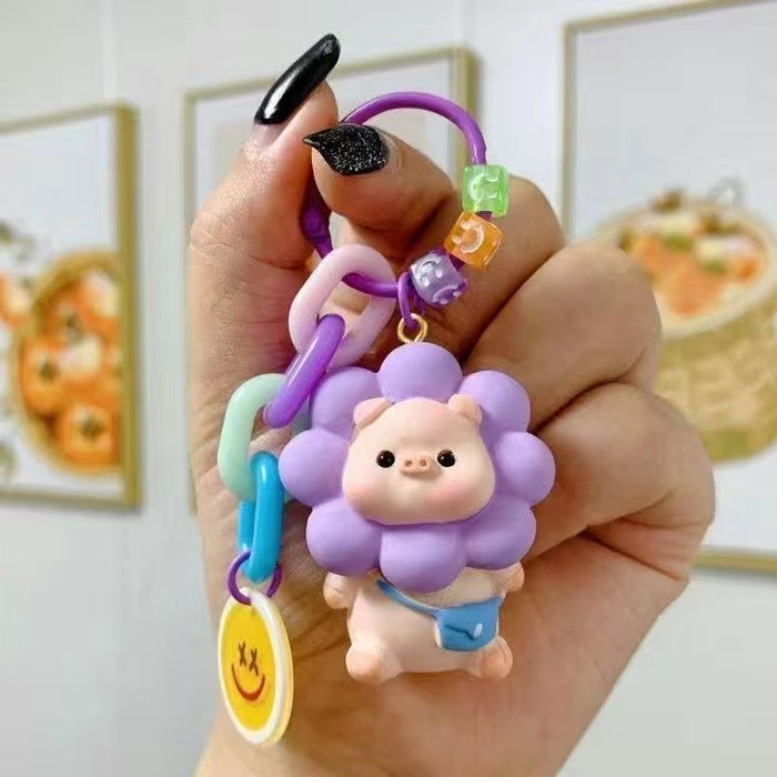 Wholesale  Cartoon key chain sunflower pig couple keychain  girl  bag pendant jewelry
