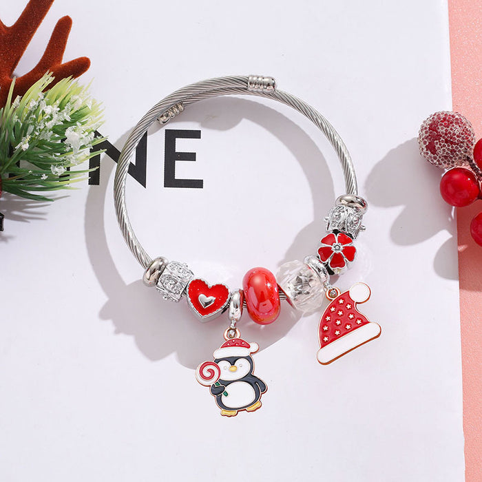 Wholesale Stainless Steel Christmas Charm Bracelet Boutique Resale with Snowflake Tree Reindeer Charms MOQ≥2