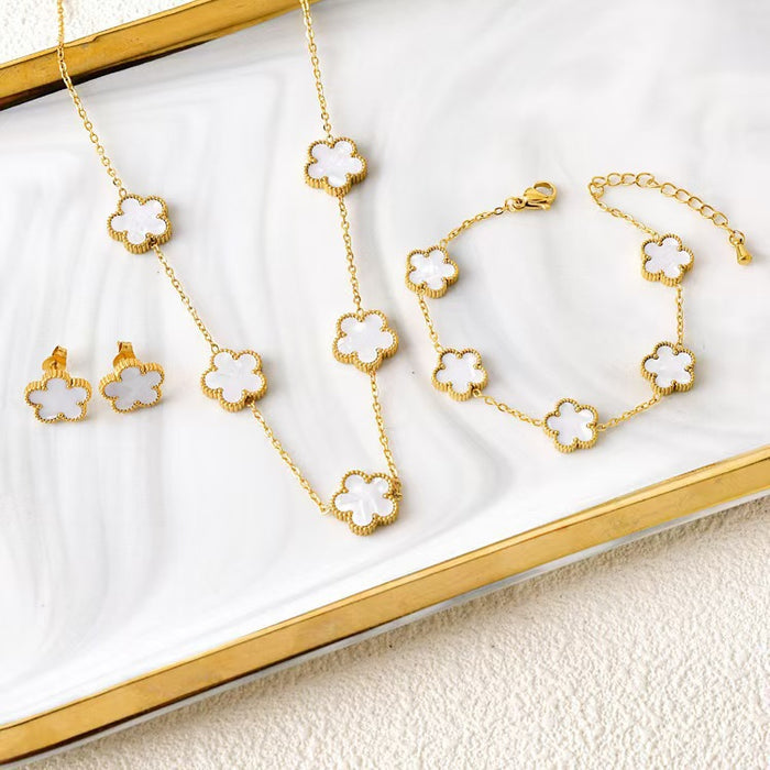 Wholesale Stainless steel clover necklace bracelet earrings