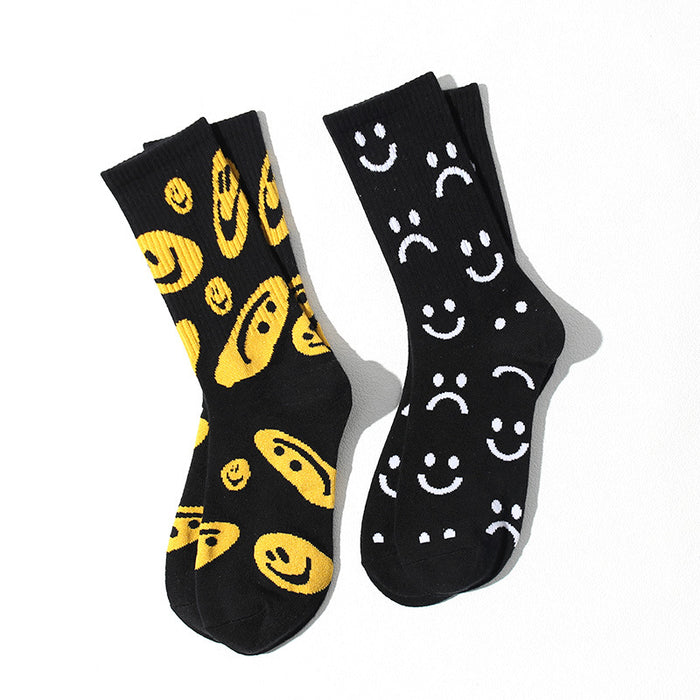 Wholesale Smiling face socks, street skateboarding socks, mid length socks, cotton socks, socks