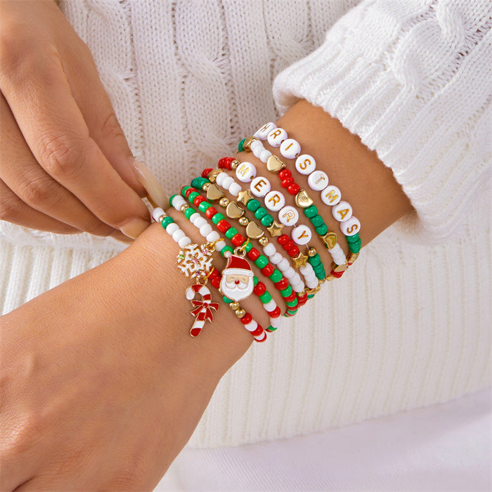 Wholesale Christmas polymer clay bracelet fashionable and versatile elk Christmas tree snowflake pearl glass crystal bracelet