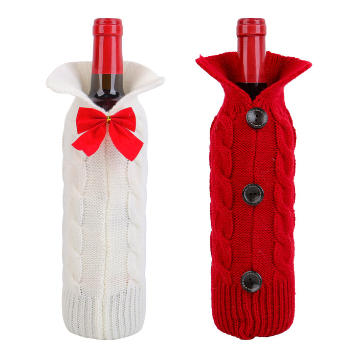 Wholesale Christmas Decorations Family Christmas Wine Bottle Cover Home Decoration Scene Layout Knitted Red Wine Bottle Bag