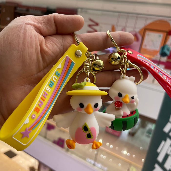 Wholesale Soft rubber cute car keychain duck figurine backpack pendant cartoon hanging decoration keychain