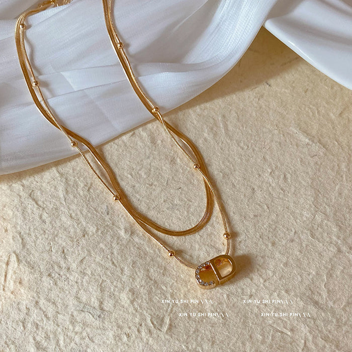 Wholesale Double layered letter necklace, new niche personalized collarbone chain, high-end snake bone chain, neck chain accessory