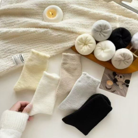 Wholesale Socks, mid tube socks, thick velvet, warm home floor socks, solid color sleep socks