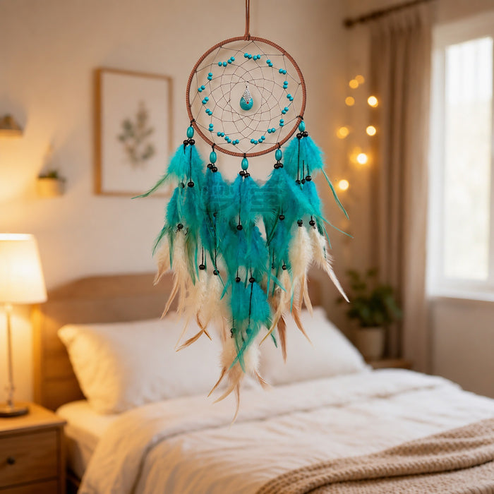 Wholesale Feather Dream Catcher Turquoise Black Wall Hanging Decorative MOQ≥2