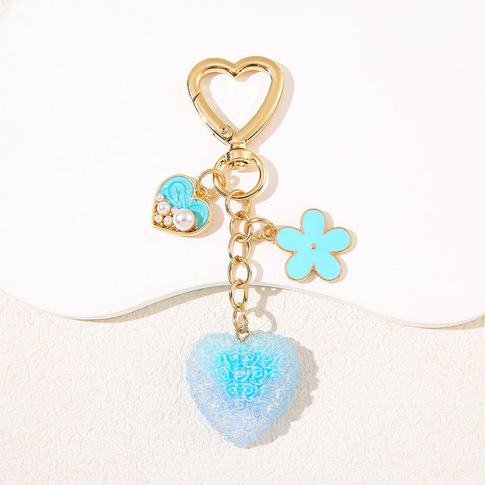 Wholesale Love Flower Colorful Pendant Keychain Sweet Temperament Peach Heart Keychain Girl Backpack Charm