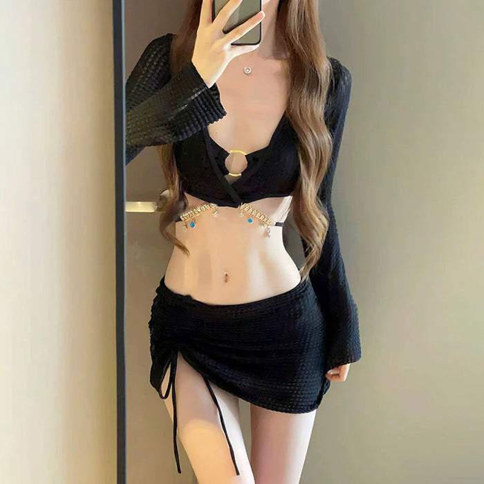 Wholesale Swimsuit, bikini, women's four piece set, split fashion, skirt style, hollow out, conservative