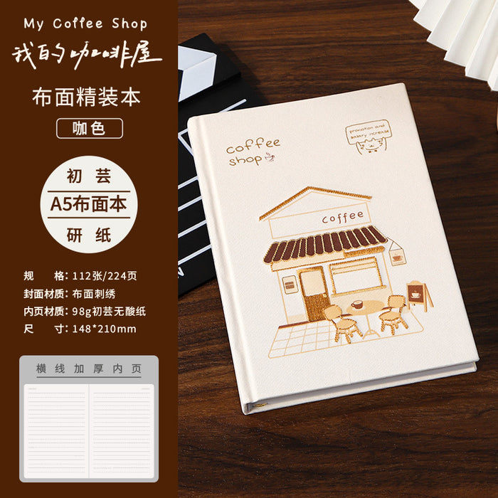 Wholesale Coffee House Embroidered Cloth Hardcover Notebook Design Journal