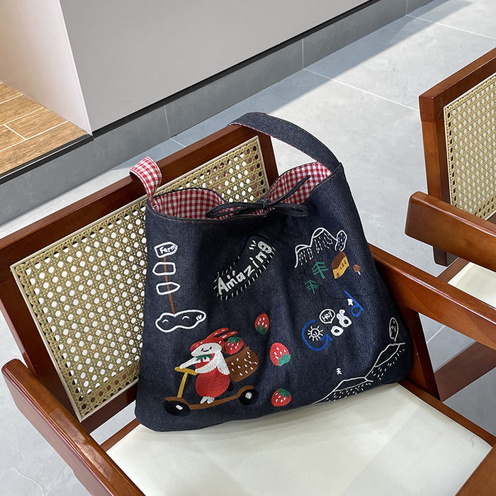 Wholesale Cowboy shoulder bag, fashionable and versatile embroidered commuter bag, crossbody tote bag