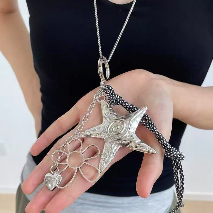 Wholesale Star Flower Necklace Bag Pendant Sense Long Neckchain Keychain Pendant
