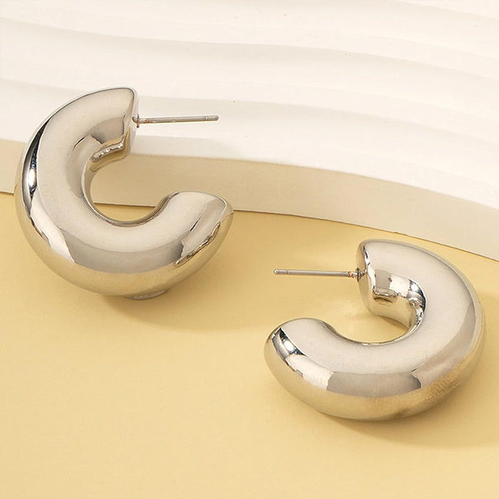 Wholesale Stainless Steel Gold Plated Hoop Earrings Round Open Hollow C-Shaped