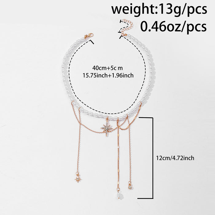 Wholesale Jewelry, pearl necklace, personalized tassel alloy, hexagonal star collarbone chain
