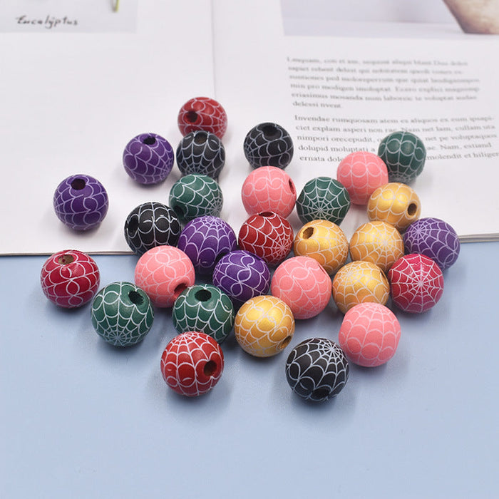 Wholesale of New Halloween Spider Web Colorful DIY Children's Wood Beads JDC-BDS-XingFeng003
