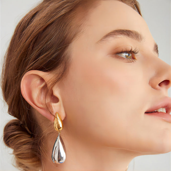 Wholesale Water droplet earrings, female stainless steel hollow three-dimensional double water droplet earrings jewelry