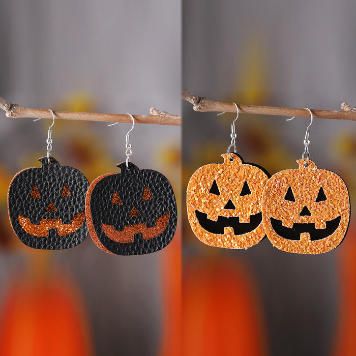 Wholesale  grimace pumpkin sequins pendant earrings multi-layer PU Gothic wind double-sided ear jewelry gift