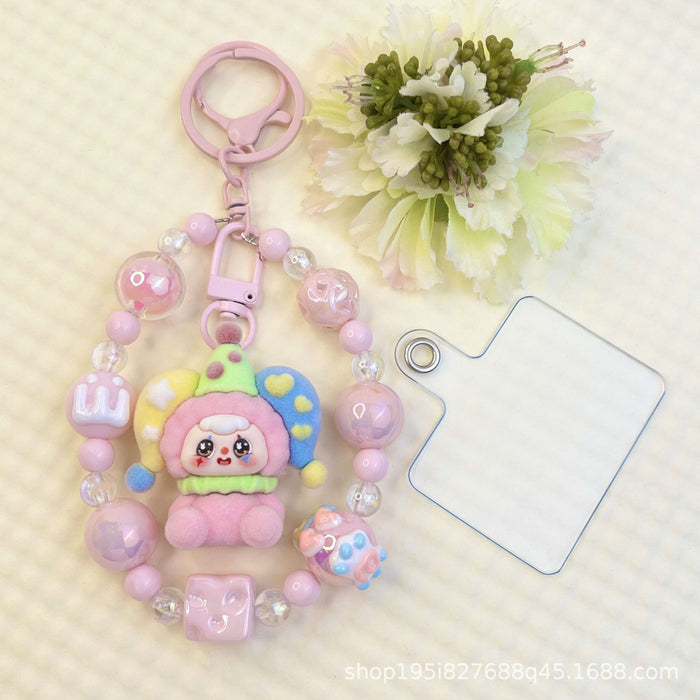 Wholesale Flocking sitting funny colorful beaded mobile phone chain keychain bag doll pendant accessories