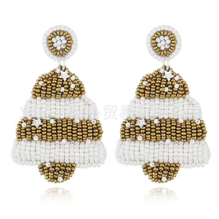 Wholesale Christmas Fabric Rice Bead Earrings Hand-Sewn Christmas Tree Old Man Snowman Snowflake Earrings