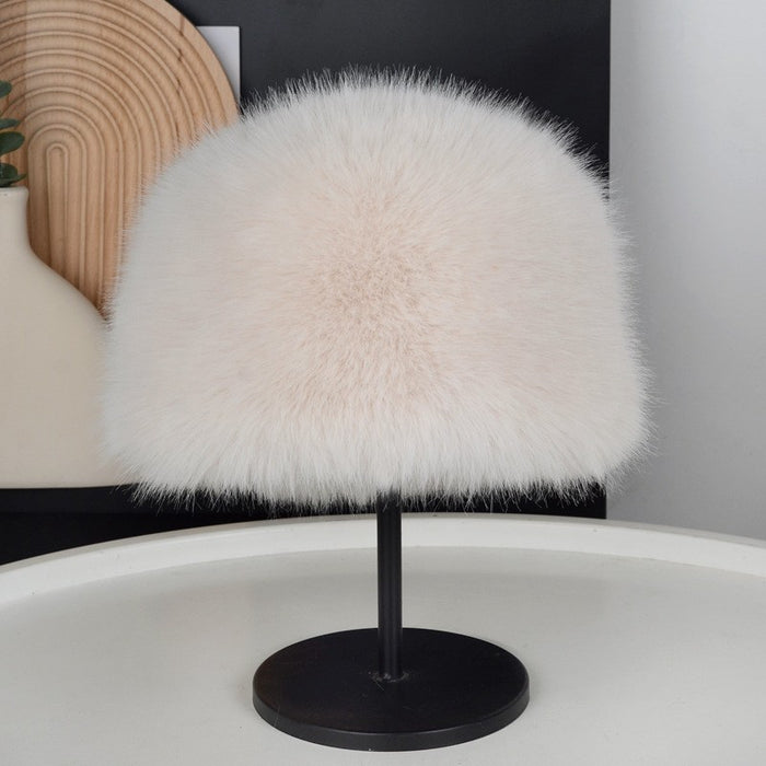 Wholesale New fur imitation fox fur flat top hat with thickened fur for warmth and ear protection round top