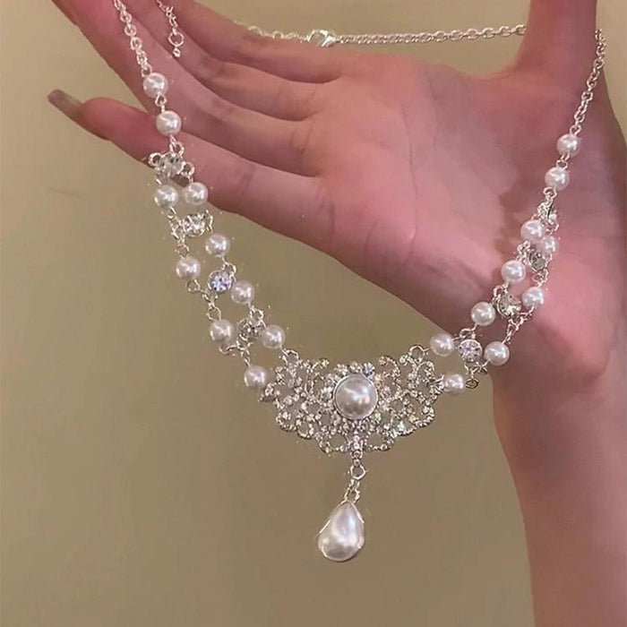 Wholesale Pearl Necklace Retro Princess Court Style Clavicle Diamond Zircon Neck Chain