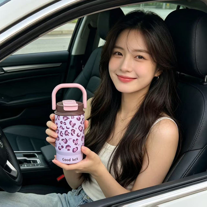 Wholesale 316 Stainless Steel Insulated Coffee Cup With Handle Leopard Print Portable For Everyday Gift