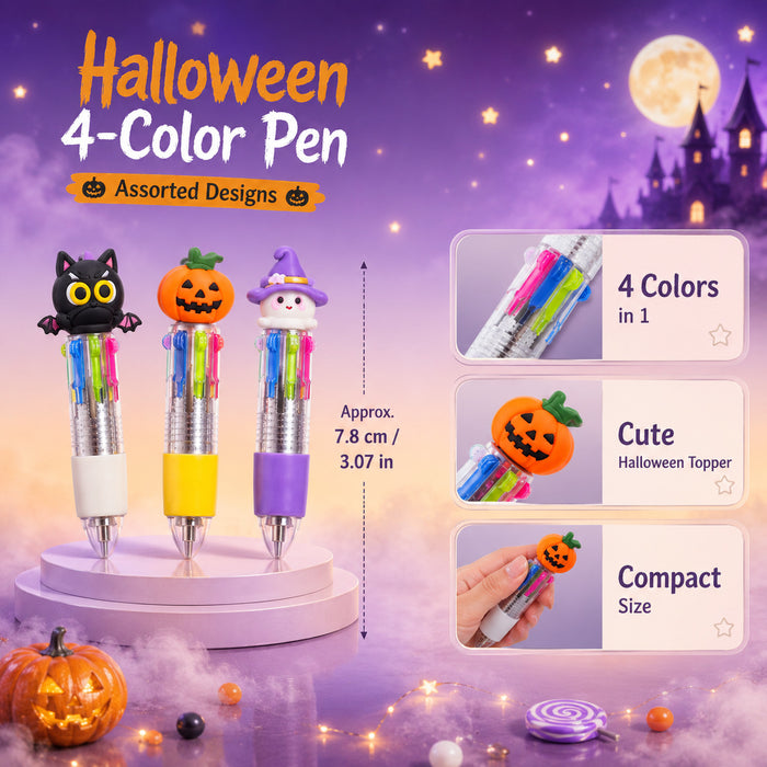 Wholesale Four-Color Ballpoint Pens Soft Rubber Cap  Pumpkin/ Skull/ Bat Designs
