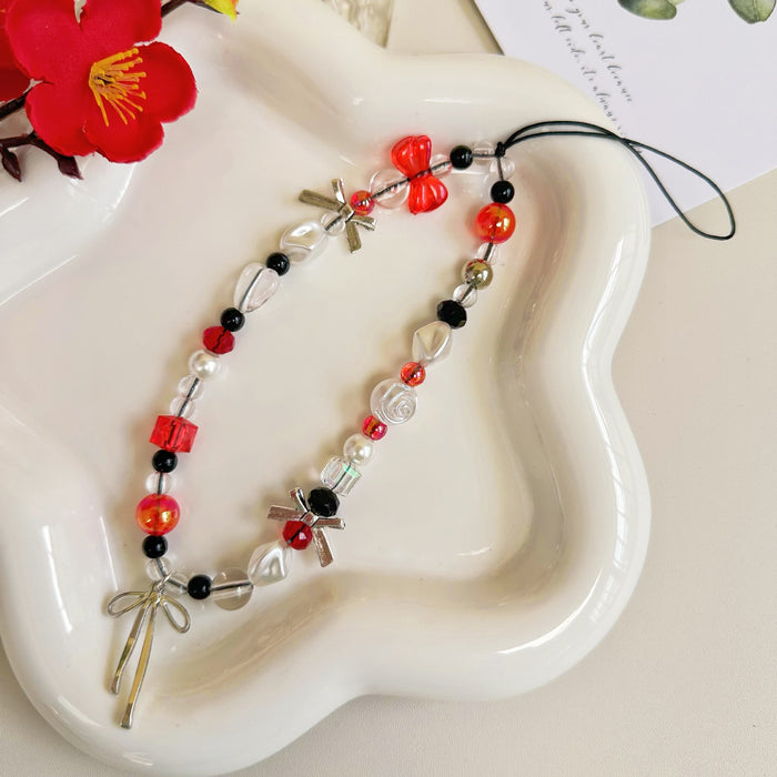 Wholesale red and white alloy ribbon bow mobile phone pendant lanyard mobile phone chain decoration